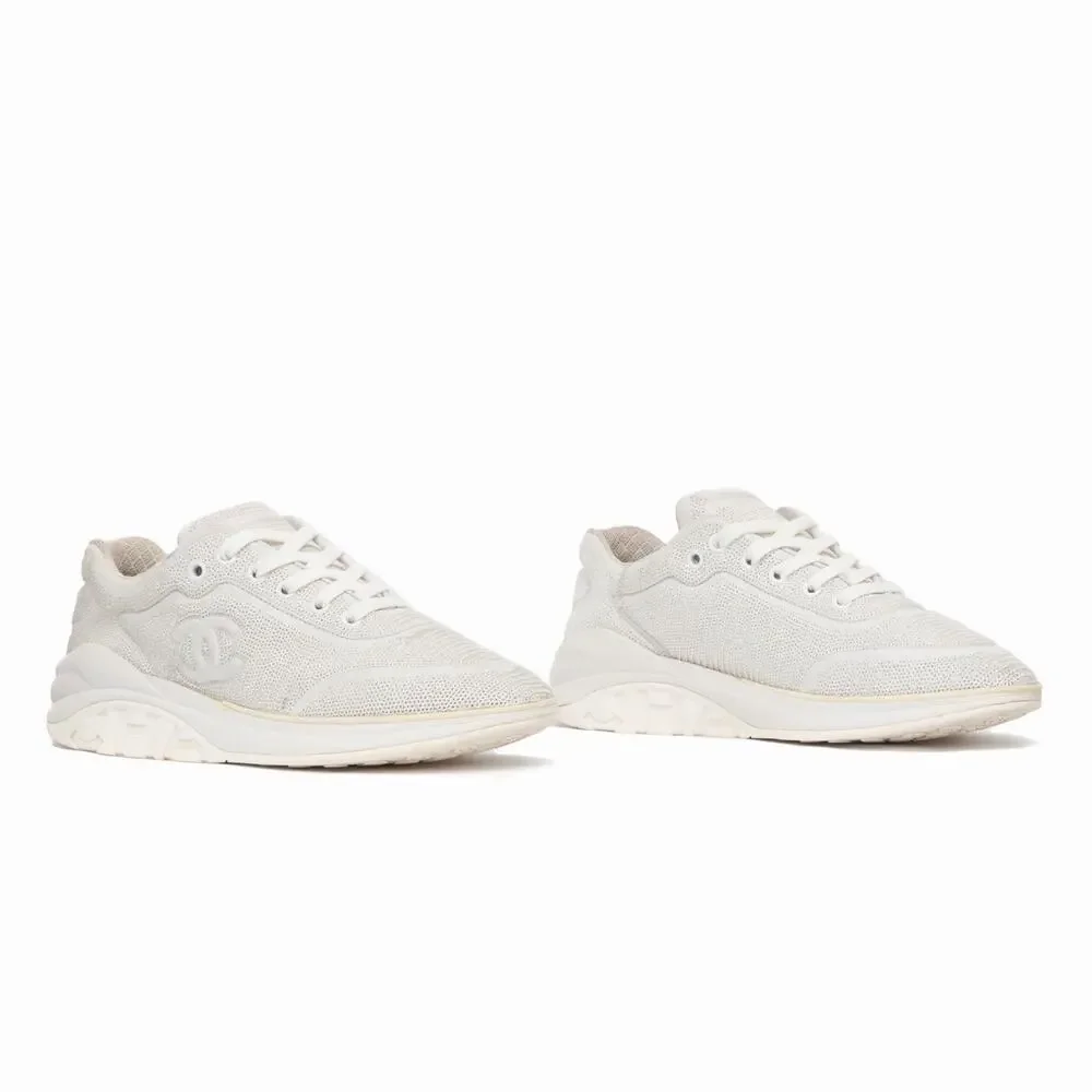 $1K CHANEL 2020 White Sequin Leather CC Low-Top Sneakers Trainers 39.5 US 9.5